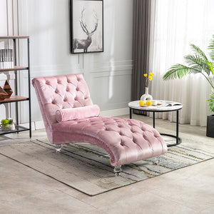 English Elm Velvet Curved Chaise Lounge Sofa with Button-Tufted Upholstery, Foam Seat, Acrylic Legs, Stylish Relaxation Pink W39538676