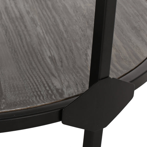 English Elm Christopher Knight Home® - COFFEE Lenka Modern Industrial Round Coffee Table - Gray Faux Wood Top, Black Iron Frame, Shelf Durable Design 67506.00GRY