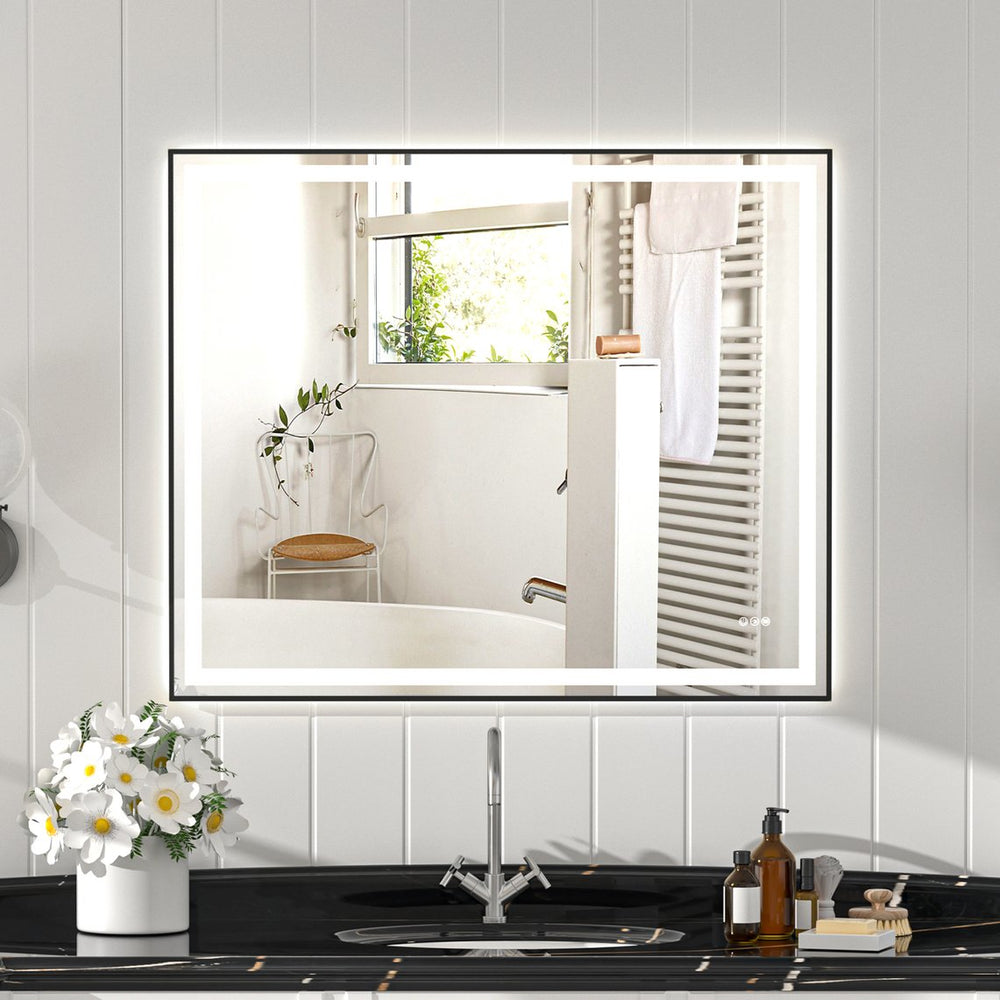 English Elm 48x40" Black Eco-Friendly Silver Mirror with Dual LED Strips, 3-Color Temps, UL Listed Kit Included T3177P320577