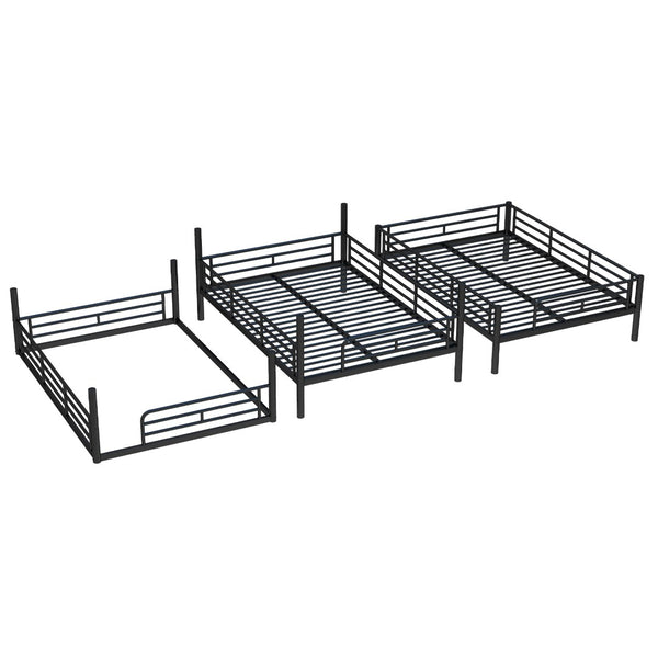 English Elm Twin Triple Metal Bunk Bed Matte Powder Coated Frame with Full Safety Guardrails Black W1580S00580