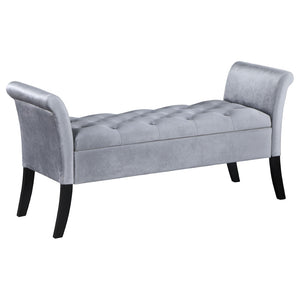 English Elm Pasley Velvet Button Tufted Rolled Arm Lift Top Storage Bench for Bedroom Entryway Silver B062P441162