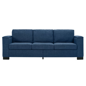 English Elm Two Two-Piece 5-Seater Sofa Set with Cup Holder & Storage, Polyester Upholstery, Solid Wood Frame, Coil Spring Seats, Removable Covers, Modern Square Arm Design for Living Room Comfort and Durability Blue W1097S00198