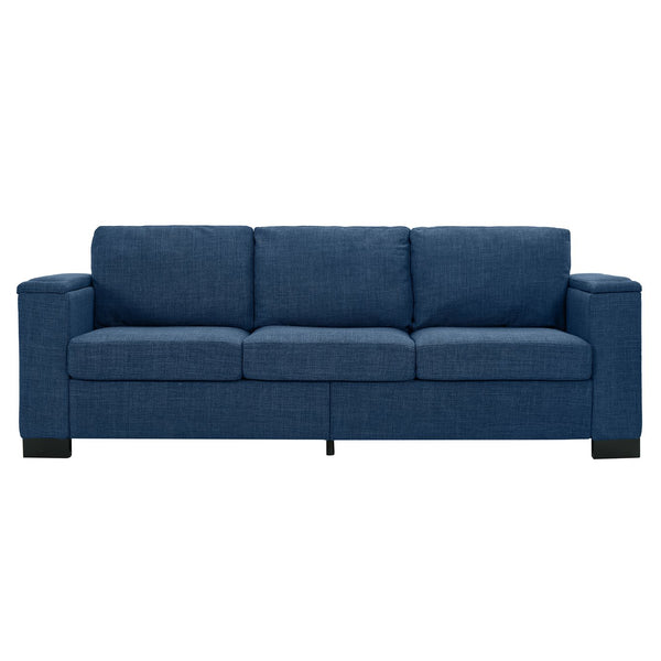 English Elm Two Two-Piece 5-Seater Sofa Set with Cup Holder & Storage, Polyester Upholstery, Solid Wood Frame, Coil Spring Seats, Removable Covers, Modern Square Arm Design for Living Room Comfort and Durability Blue W1097S00198