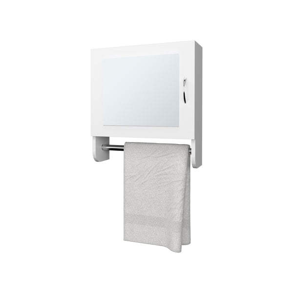 English Elm Pine Mirrored Medicine Cabinet with Towel Bar and Two Shelves — Wall-Mounted Bathroom Storage Unit White 20.3 L x 18.3 W x 2.4 H B128P237172