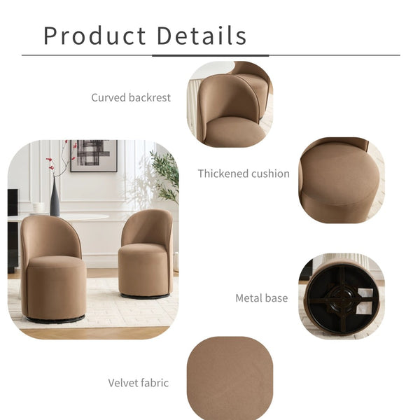 English Elm Set Velvet Swivel Barrel Accent Chair Mid Century Ergonomic Seat for Dining Vanity Brown W3244P308283