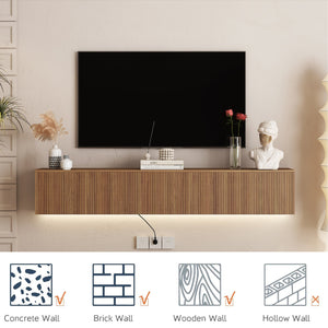 English Elm Floating LED TV Stand Wall Mounted with 16-Color Ambience, Modern Floating Cabinet with Ample Storage for 55–65" TVs Wood 74.8 L x 21.46 W x 5.51 H W1321P301176