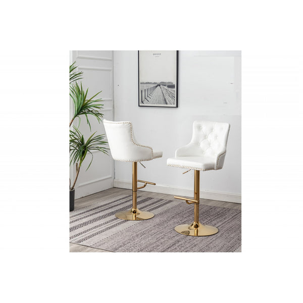 English Elm Adjustable Faux Leather Swivel Barrel Chair with Chrome Base — Modern Upholstered Counter Seat, Ergonomic Comfort & Height Range Gold+White 28 L x 22 W x 21 H B011P356331
