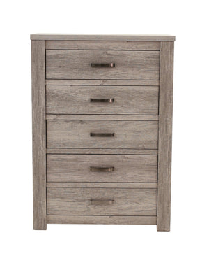 English Elm Bedroom Rustic Light Grey 5-Drawer Chest of Drawers — Compact Pine Storage Cabinet, Simple Stylish Design B011P236771