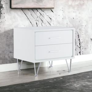 English Elm Deoss Modern White Accent Table with 2 Drawers, Chrome V-Legs, MDF Wood Frame, 40lb Top Capacity B2726P286621