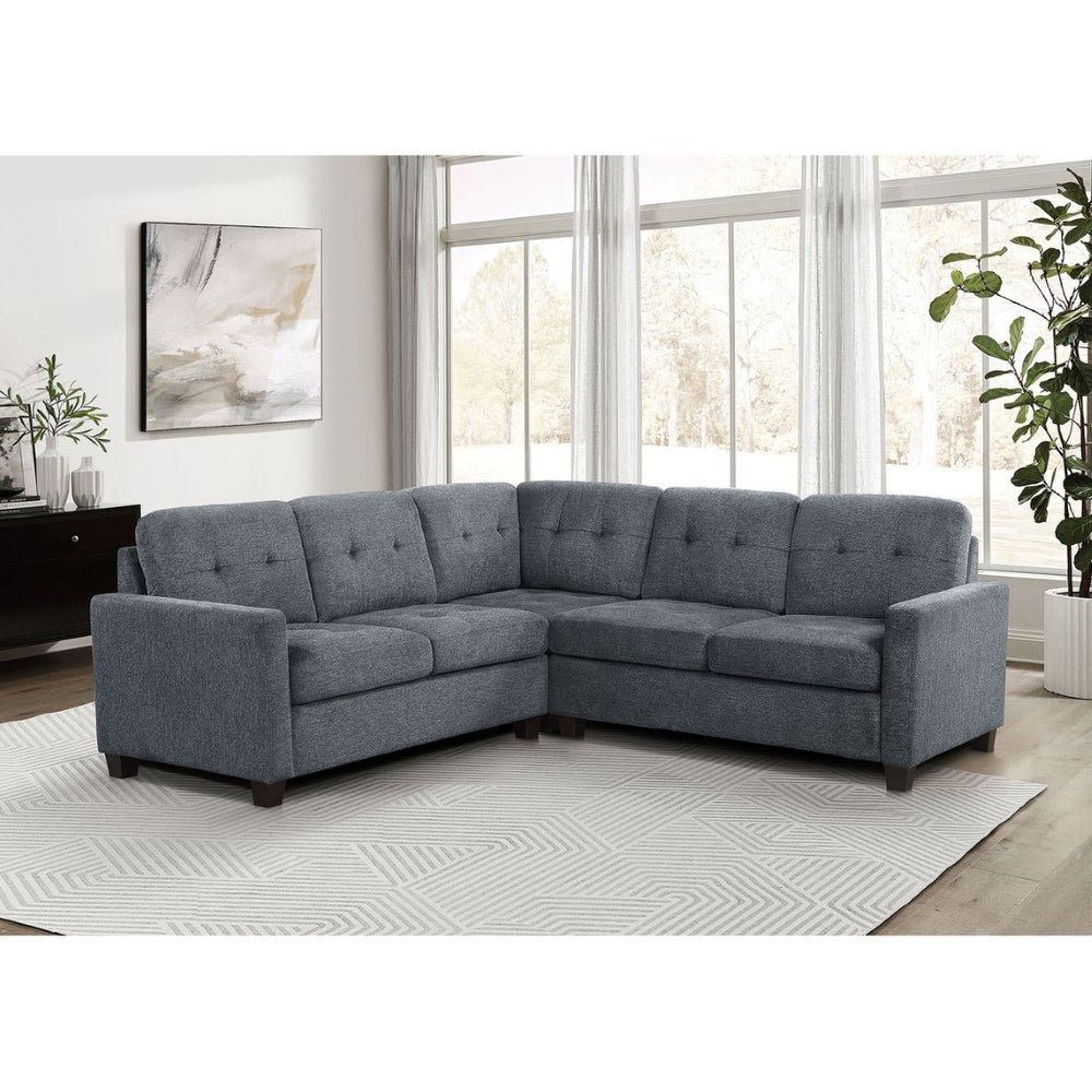 English Elm Creston Three Piece Fabric Sectional Sofa with Tufted Back and Track Arms Steel Gray B062S01530