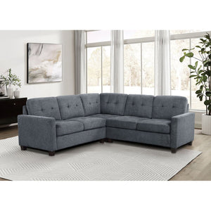 English Elm Creston Three Piece Fabric Sectional Sofa with Tufted Back and Track Arms Steel Gray B062S01530