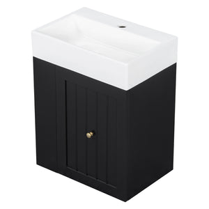 English Elm 20-Inch Compact Bathroom Vanity with Ceramic Sink, Wall-Mounted MDF Cabinet, Modern Space-Saver Design Black N725P314023B
