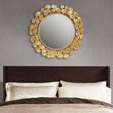 Martha Stewart Eden Transitional Gold Gingko Leaf Round Wall Mirror 30.5" MT160-0021 Gold