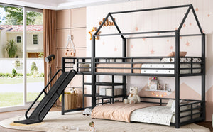 English Elm Twin House Bunk Bed with Slide Storage Stairs and Safety Rails for Kids Rooms W1580S00648