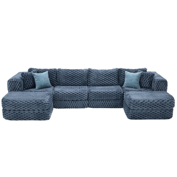 English Elm Swivel Barrel Accent Chair Chenille Tufted Round Club Seat for Living Room Lounge Blue N719S002360C