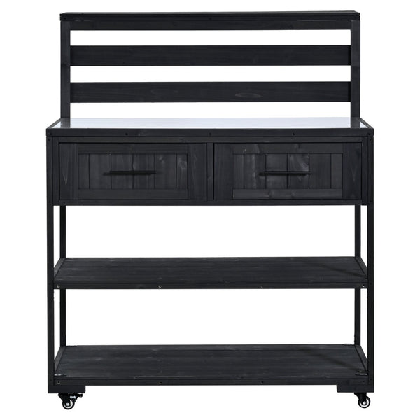 English Elm Topmax Modular Fir Wood Outdoor Kitchen Cart Stainless Steel Prep Station Black N717P417963B