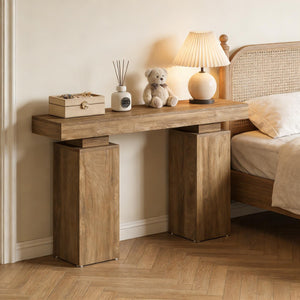 English Elm Practical Geometric Console Table with Matte Black Wood Grain Finish for Entryway or Sofa T3971P453732