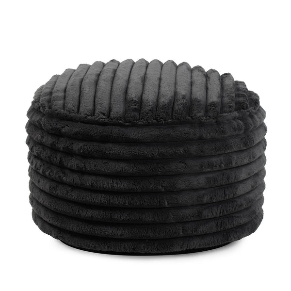 Howard Elliott Short Pouf: Luxurious Hand-sewn Faux Fur With Unique Ribbed Design For Ultimate Comfort And Style Black 100% Polyester 871-1343-howard-elliott
