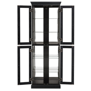 English Elm Elegant Lighted Glass Curio Cabinet with Vintage Carved Handle, Adjustable Shelves, Soft LED Glow, Quiet Hinge (37x15x15) W2275P389763