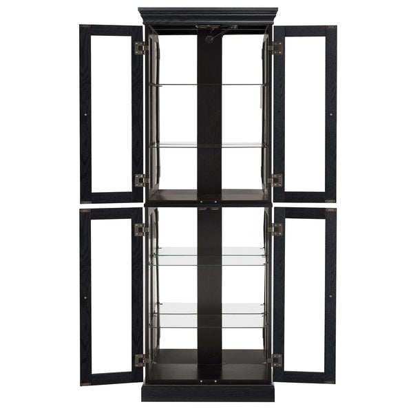 English Elm Elegant Lighted Glass Curio Cabinet with Vintage Carved Handle, Adjustable Shelves, Soft LED Glow, Quiet Hinge (37x15x15) W2275P389763