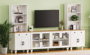 English Elm On-Trend Farmhouse Tv Stand With Solid Wood Legs, Glass Doors & Adjustable Shelves For Tvs Up To 70" N721S000041K-GIGA