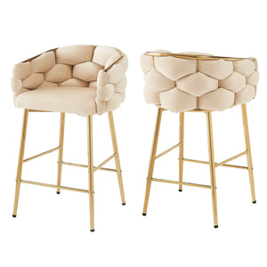 English Elm Christopher Knight Home® - 28'' Velvet Counter Stools Set of 2 with Gold Iron Frame, Plush Back & Footrest for Kitchen Beige N780P199861W