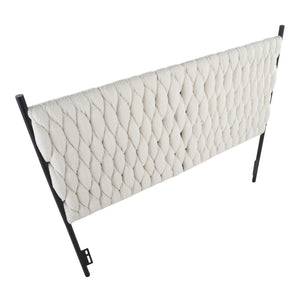 English Elm Queen Sherpa Upholstered Headboard Braided Tufted Plush Panel with Black Metal Frame B202P223759
