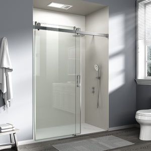 English Elm 56" Frameless Sliding Shower Door Tempered Glass Soft Close Brushed Nickel Hardware W1573P198748