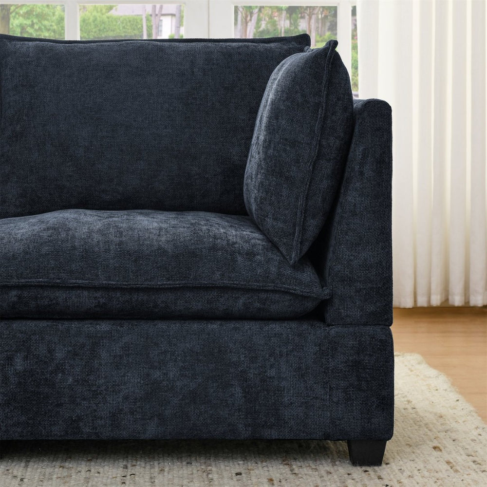 English Elm Contemporary Chenille Sectional with Channel Tufting Ottoman Modular Living Room Sofa W1117P276956