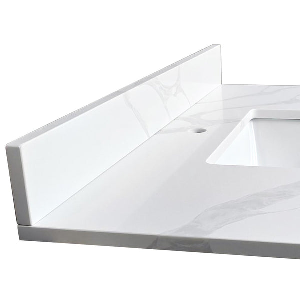 English Elm 37-inch Carrara Quartz Vanity Top Undermount Sink Marble Veined Stain Resistant Bath W2699P459405