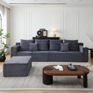 English Elm Deep Seat Corduroy Modular Cloud Couch - Oversized Comfort, Cup Holders & No Assembly Needed! W848S00052