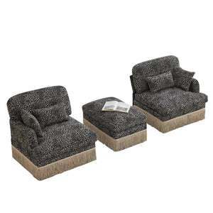 English Elm Comfy Chenille Leopard Print Loveseat with Tassel Trim Movable Ottoman Living Room Khaki W5656S00020