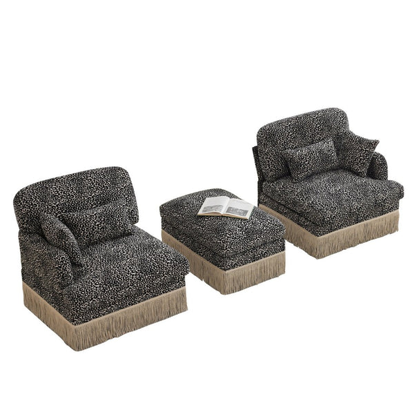 English Elm Comfy Chenille Leopard Print Loveseat with Tassel Trim Movable Ottoman Living Room Khaki W5656S00020