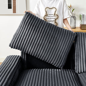 English Elm 71" Plush Corduroy Sofa with Hidden Armrest Storage, USB Charging Port, Solid Wood Frame Comfort Dark Gray W3817P375162