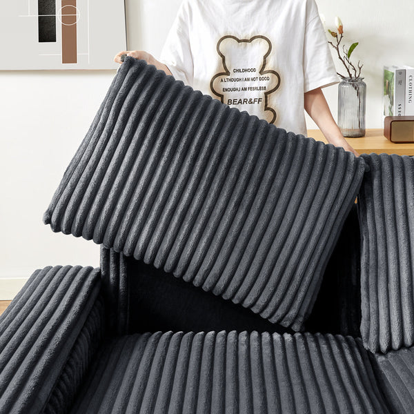 English Elm 71" Plush Corduroy Sofa with Hidden Armrest Storage, USB Charging Port, Solid Wood Frame Comfort Dark Gray W3817P375162