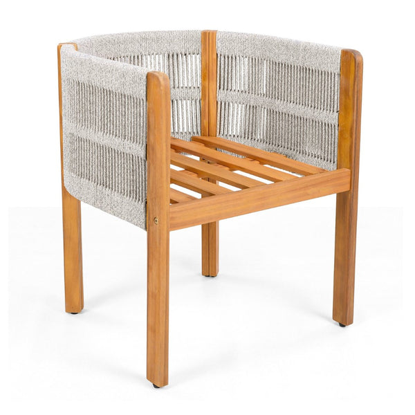 English Elm Acacia Wood Outdoor Dining Chair Set with Rope Arms and Waterproof Cushions N779P279983W
