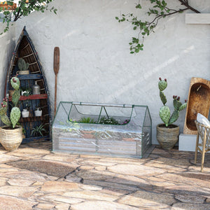 English Elm Outsunny Galvanized Steel Raised Garden Bed with Pvc Greenhouse Cover and Ventilation W2225P217646