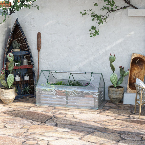 English Elm Outsunny Galvanized Steel Raised Garden Bed with Pvc Greenhouse Cover and Ventilation W2225P217646