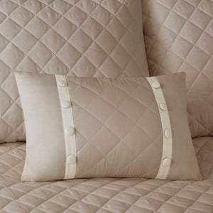 JLA Home Madison Park - 4 Oversized Cotton Reversible Tailored Bedspread Set with Diamond Quilting, Button Trim, Shams & Pillow, Khaki MP13-5488
