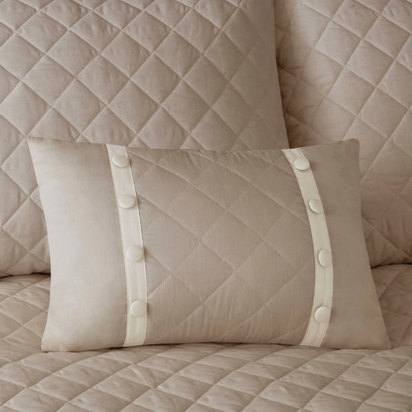 JLA Home Madison Park - 4 Oversized Cotton Reversible Tailored Bedspread Set with Diamond Quilting, Button Trim, Shams & Pillow, Khaki MP13-5488
