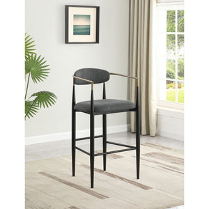 English Elm Renfroe Mid-Century Fabric Upholstered Bar Stool Set of 2 with Padded Back, Footrest and Black Base DARK GREY B062P299976