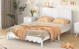 English Elm Full Size Wood Platform Bed Frame, Retro Style Bed With Rectangular Headboard,No Need Box Spring,White