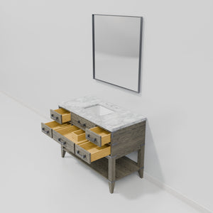 English Elm Grey Oak Single Bath Vanity 48 in W x 22 in D with Polished Carrara Marble Top, Soft-Close Drawers & 46 in Mirror B2731S01528