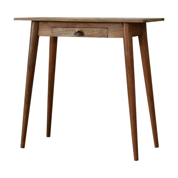 English Elm Solid Wood Mini Nordic Writing Desk - Compact Mango Design With 1 Drawer & Tapered Legs In Light Brown B182P280772-GIGA