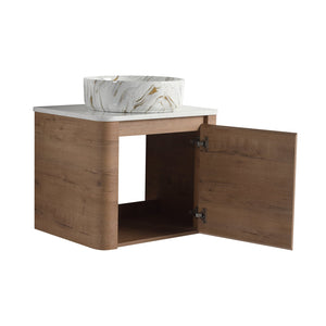 English Elm 24'' Wall-Mounted Bathroom Vanity With Ceramic Vessel Sink, Soft-Close Door & Space-Saving Design W999S00394