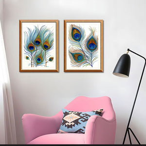 English Elm Set Of 2 Elegant Peacock Feather Framed Wall Art Prints – Stylish Replaceable Canvas Decor, 24X32" T3976P383242-GIGA