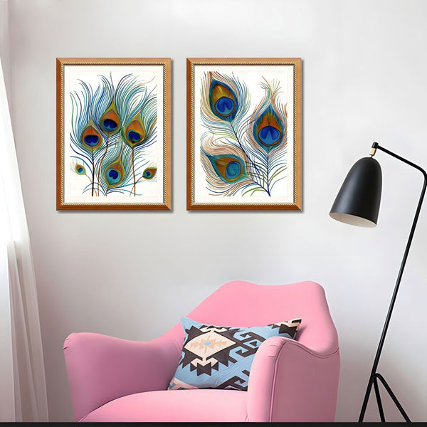 English Elm Set Of 2 Elegant Peacock Feather Framed Wall Art Prints – Stylish Replaceable Canvas Decor, 24X32" T3976P383242-GIGA