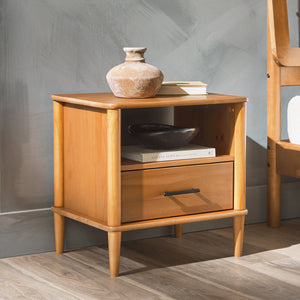 English Elm Walker Edison - Transitional Solid Pine Spindle Nightstand with Drawer and Open Cubby, Minimalist Handles, Low-Profile Caramel 26 L x 18.75 W x 5.5 H B185P168938