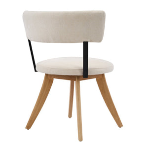English Elm Modern Beige Fabric Dining Chairs Walnut Rubberwood Base Curved Back Set of 2 N768P391169N