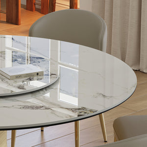 English Elm 59" Round Sintered Stone Dining Table Set With 8 Gray Chairs - Modern Luxury, Scratch & Heat Resistant! W2700S00058